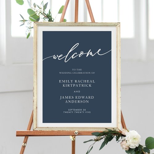 Navy Blue Welcome Calligraphy Simple Wedding Poster