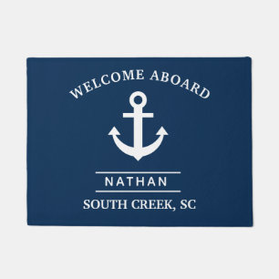 Navy Blue Welcome Custom Name Doormat
