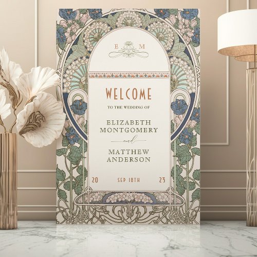 Navy Blue Welcome Sign Wedding Vintage Art Nouveau