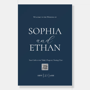 Navy Blue Welcome Sign with QR Code
