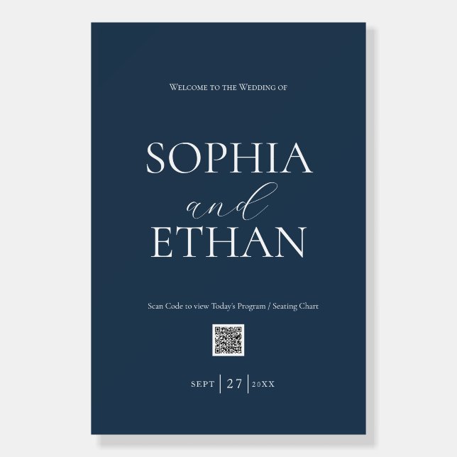 Navy Blue Welcome Sign with QR Code (Front)