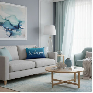 Navy blue welcome summer throw pillow
