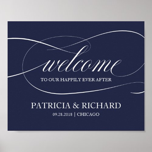 Navy Blue Welcome to our Happily Ever After Sign