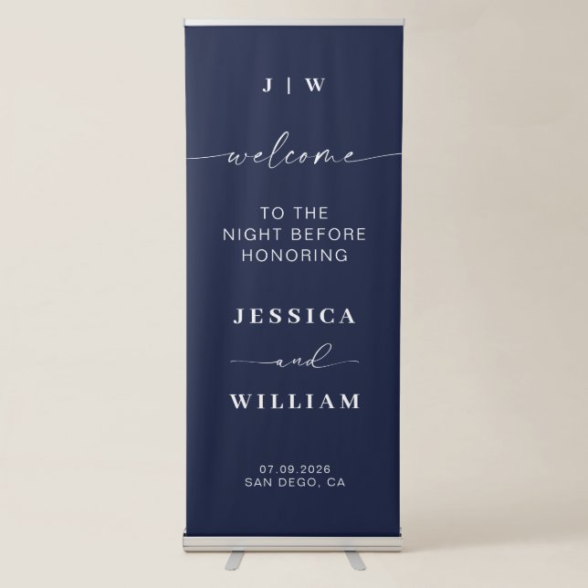 Navy Blue Welcome Wedding Night Before Retractable Banner (Front)