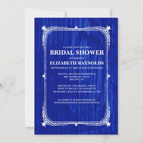 Navy Blue Western Barn Wood Bridal Shower Invites