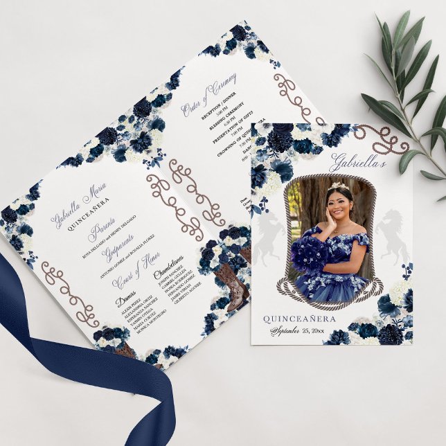 Navy Blue Western Charro Quinceañera Program (Creator Uploaded)