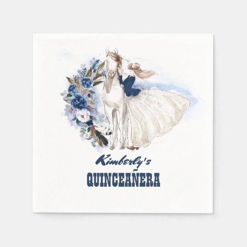 Navy Blue Western Cowgirl and Horse Quinceanera Napkins