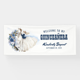 Navy Blue Western Quinceanera 15th Birthday Banner
