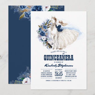 Navy Blue Western Quinceañera - 15th Birthday Invitation