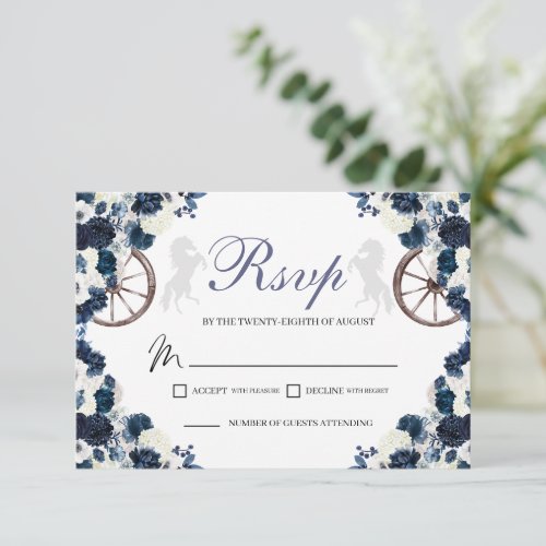 Navy Blue Western Quinceanera RSVP Card