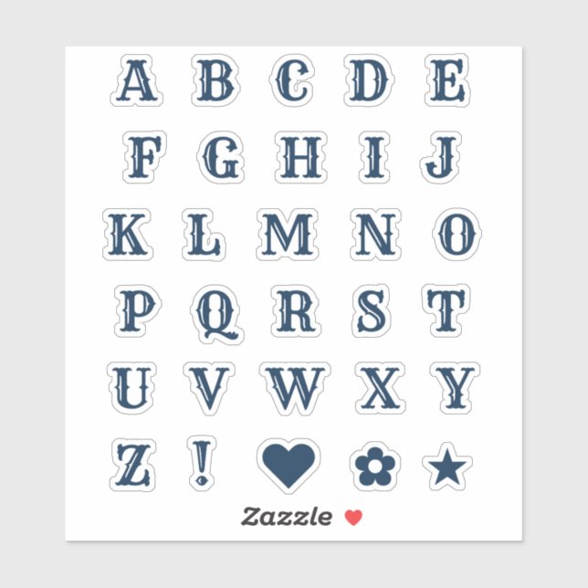 Navy Blue Western Theme Letters Alphabet Monogram Sticker (Sheet)