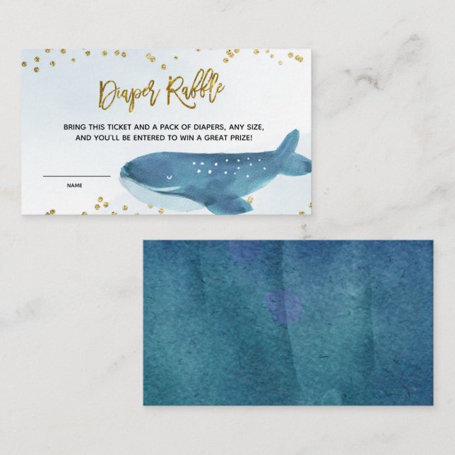 Navy Blue Whale Baby Shower Diaper Raffle Enclosure Card (Front/Back)
