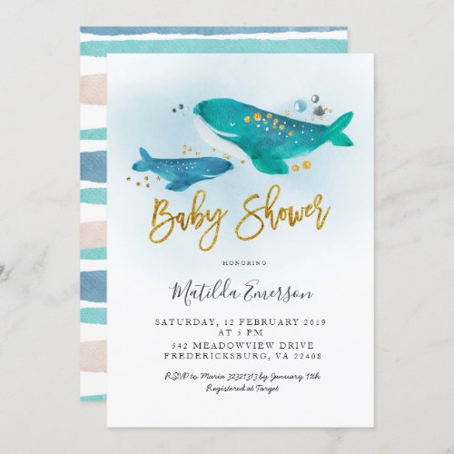 Navy Blue Whale Baby Shower Invitation