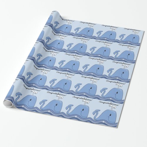 Navy Blue Whale Baby Shower Wrapping Paper