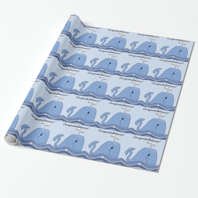 Navy Blue Whale Baby Shower Wrapping Paper (Unrolled)