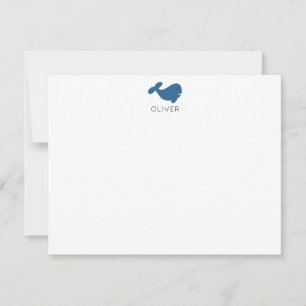 Navy Blue Whale Kids Personalized Stationery Flat Note Card