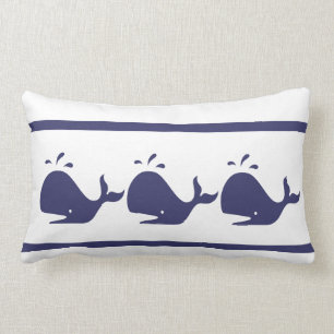 Navy Blue Whale white coastal living pillow