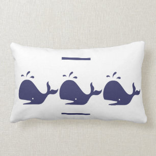 navy BLUE WHALE white  PILLOW coastal living