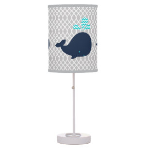 Navy Blue Whales on Gray Table Lamp