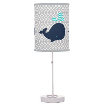 Navy Blue Whales On Gray Table Lamp by toddlersplace at Zazzle