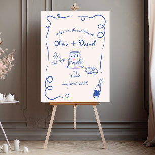Navy Blue Whimsical Hand Lettered Illustrated Sign