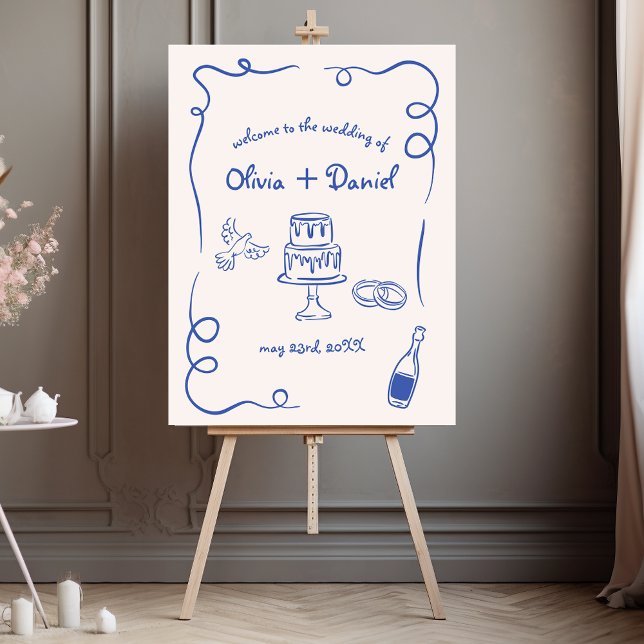 Navy Blue Whimsical Hand Lettered Illustrated Sign (Creator Uploaded)