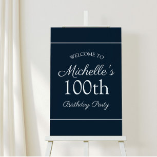 Navy Blue White 100th Birthday Party Welcome Foam Board