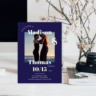 Navy Blue White 1 Photo Bold Minimalist Wedding