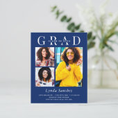 Navy Blue White 3 Photo Graduation Invitations (Standing Front)
