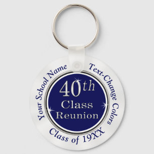 Navy Blue, White 40th Class Reunion Gift Bag Ideas Keychain