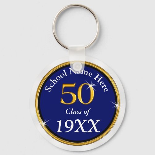 Navy Blue White 50 Year ClassReunion Souvenirs Keychain