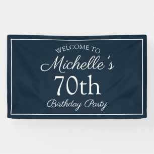 Navy Blue White 70th Birthday Party Banner