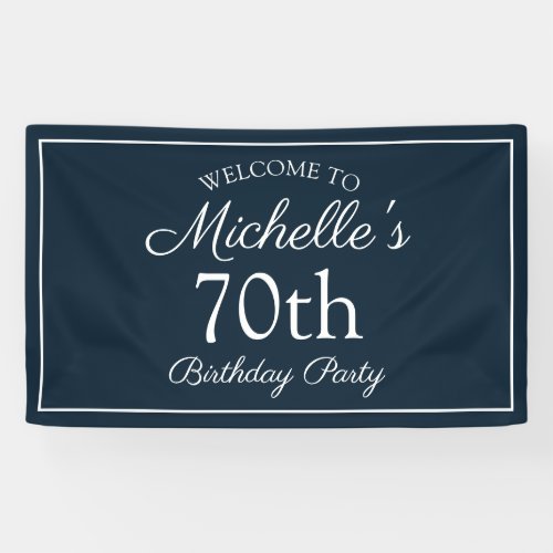 Navy Blue White 70th Birthday Party Banner