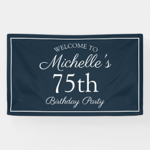 Navy Blue White 75th Birthday Party Banner