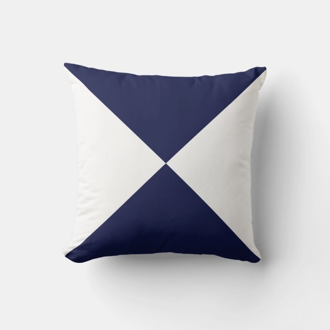 Navy Blue & White Abstract Geometric Shape Throw Pillow (Front)