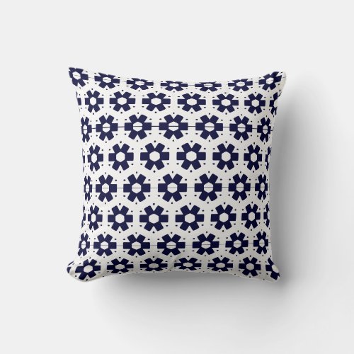 Navy blue  white  abstract pattern solid back throw pillow