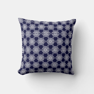 Navy blue white abstract pattern solid back throw pillow