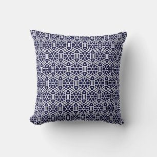 Navy blue white abstract pattern solid back throw pillow