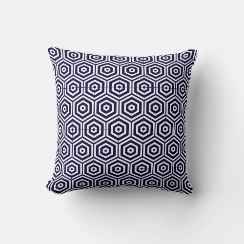 Navy blue  white  abstract pattern solid back throw pillow