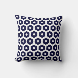 Navy blue white abstract pattern solid back throw pillow