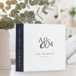 Navy Blue & White Ampersand Monogram Wedding 3 Ring Binder<br><div class="desc">Use this chic monogrammed binder to organize your wedding plans, or as a DIY wedding album or scrapbook. Timeless navy blue and white design features your initials joined by an oversized script ampersand, with two lines of custom text beneath. Personalize the dark blue spine with additional custom text in white....</div>