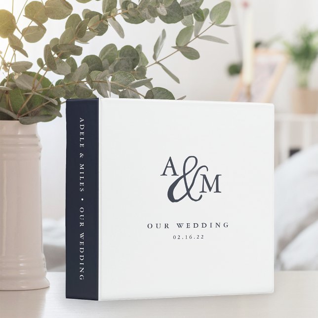 Navy Blue & White Ampersand Monogram Wedding 3 Ring Binder (Creator Uploaded)