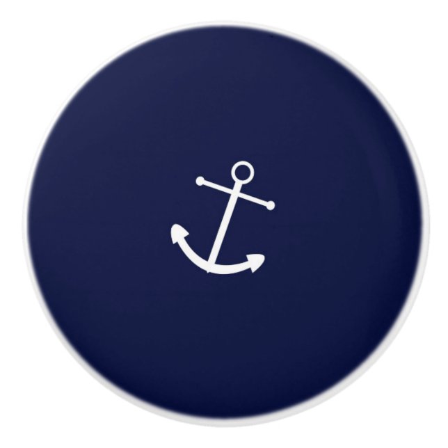 Navy Blue & White Anchor Nautical Dresser Cabinet Ceramic Knob (Front)