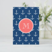 Navy Blue White Anchors Pattern, Coral Monogram (Standing Front)