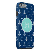 Navy Blue White Anchors Pattern, Mint Green Monogr Case-Mate iPhone Case (Back/Right)