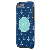 Navy Blue White Anchors Pattern, Mint Green Monogr Case-Mate iPhone Case (Back Left)