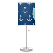 Navy Blue White Anchors Pattern, Mint Green Monogr Table Lamp (Left)