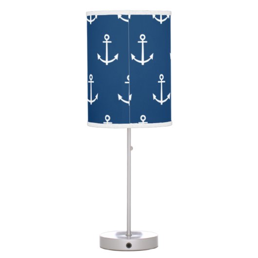 Navy Blue White Anchors Pattern, Mint Green Monogr Table Lamp (Back)
