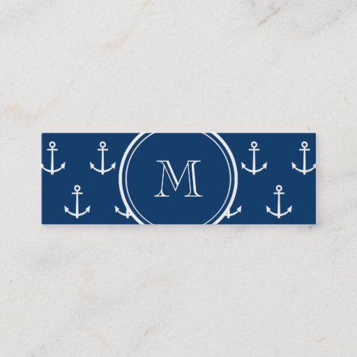 Customizable Navy Blue White Anchors Pattern, Your Monogram Business Card Template