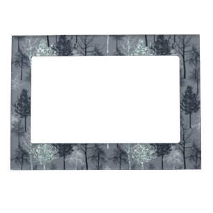 Navy Blue White and Faux Glitter Trees Magnetic Frame